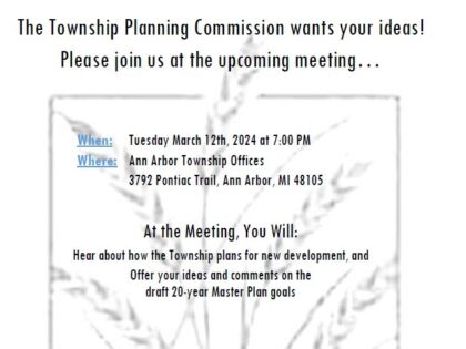 Public Input Meeting on Draft Master Plan Goals – Tues. March 12 at 7 pm